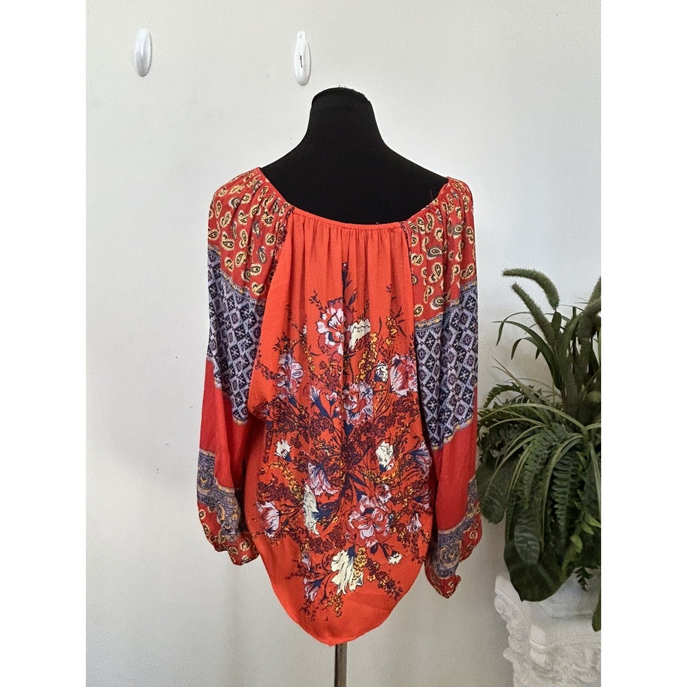 Free People Positano Print Cherry Combo Peasant Floral Boho Blouse Size XS - Picture 4 of 5